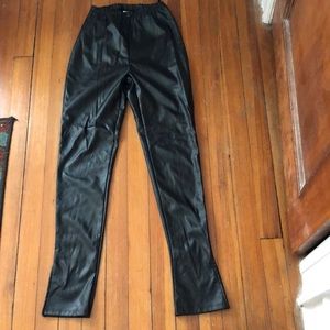 Black faux leather pants